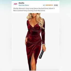 Burgundy Velvet Floor-Length Gown with Ruched Detailing